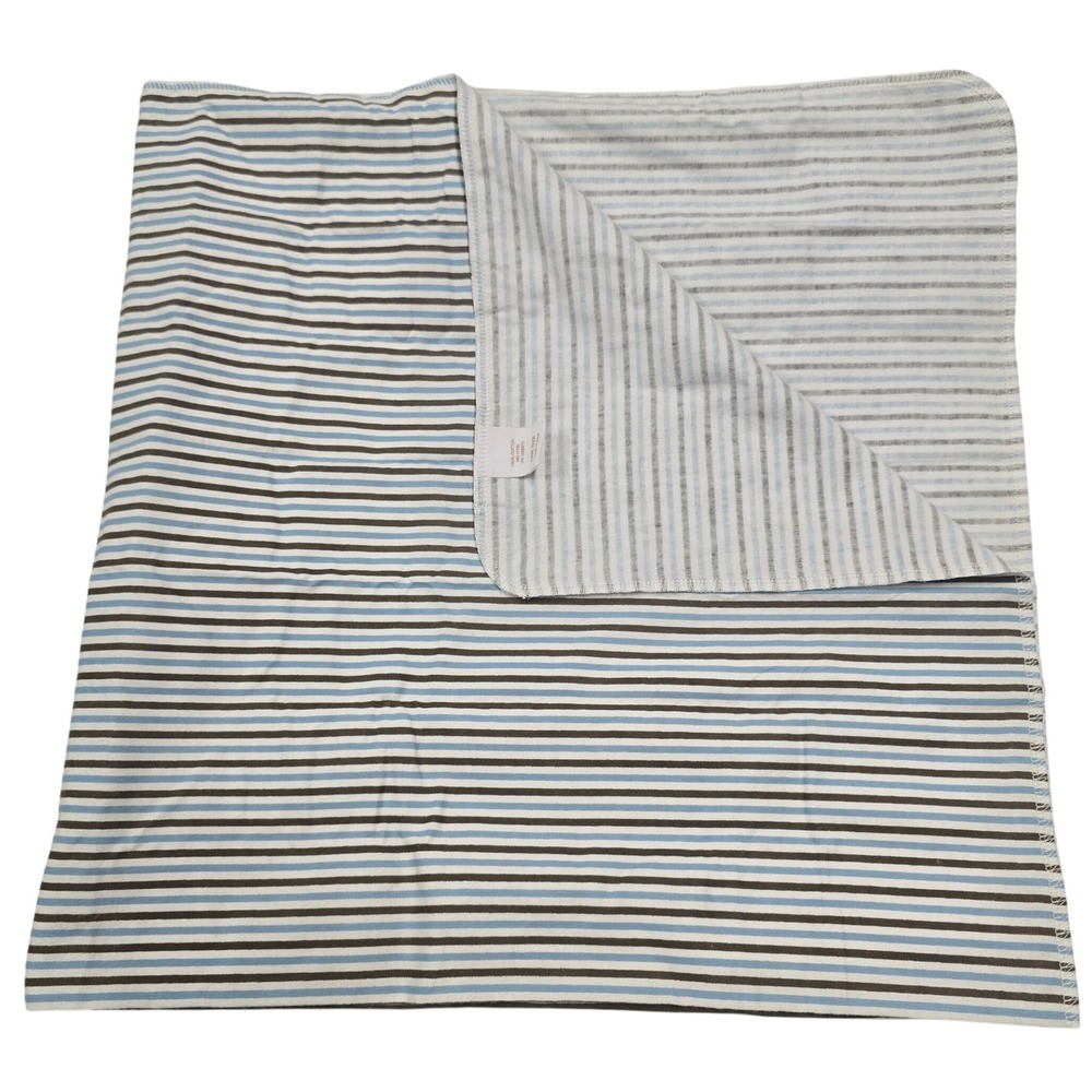 DwellStudio for Target Baby Blanket Striped Blue Brown White Cotton Flannel